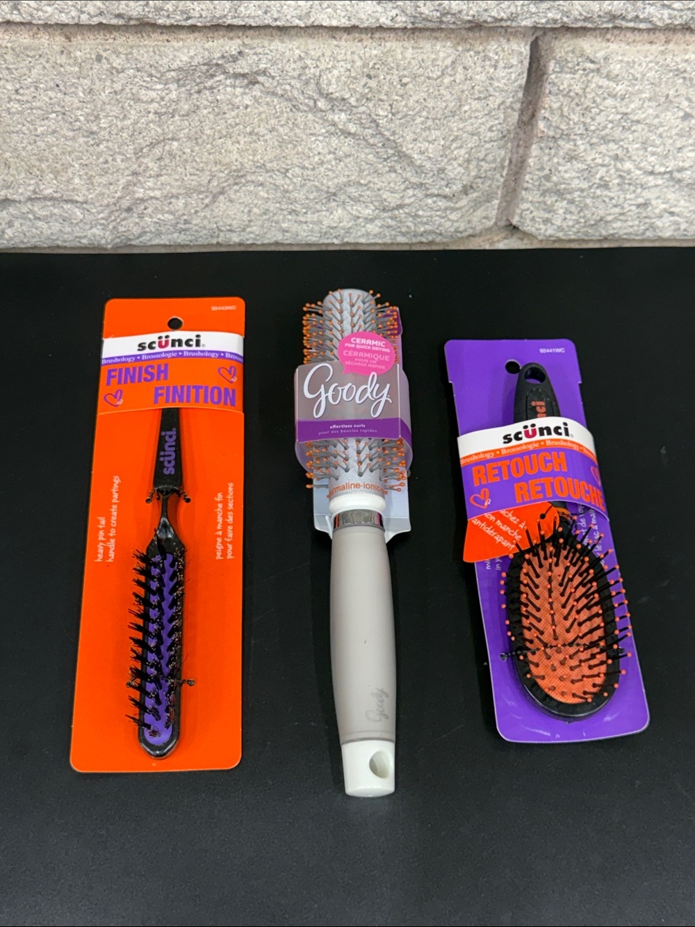 Scunci and Goody Purple & Orange Paddle and Detangling Hair Brush Set